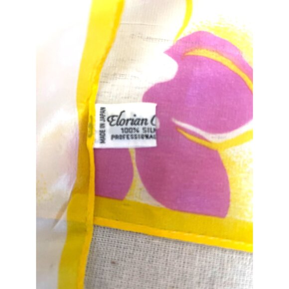 Vintage Elorian Original 100% Silk Floral Scarf yellow trim 50 X 10 - Picture 4 of 6